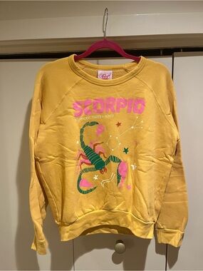 Midnight Rider Yellow Scorpio Graphic Sweatshirt with Pink & Green Print